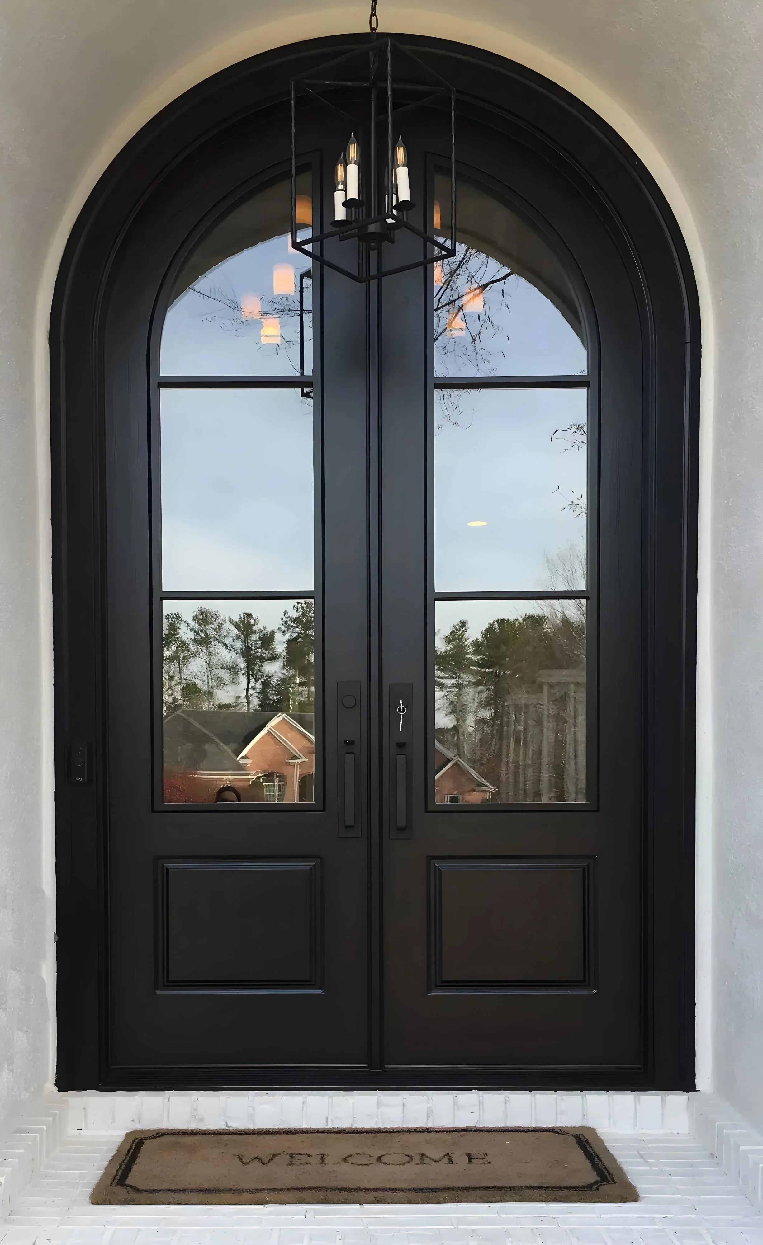 Modern arched French double entry doors | Nansemond River Roofing & Siding